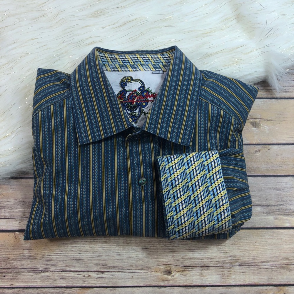 Robert Graham Pinstripe & Plaid Dress Shirt Sz XL